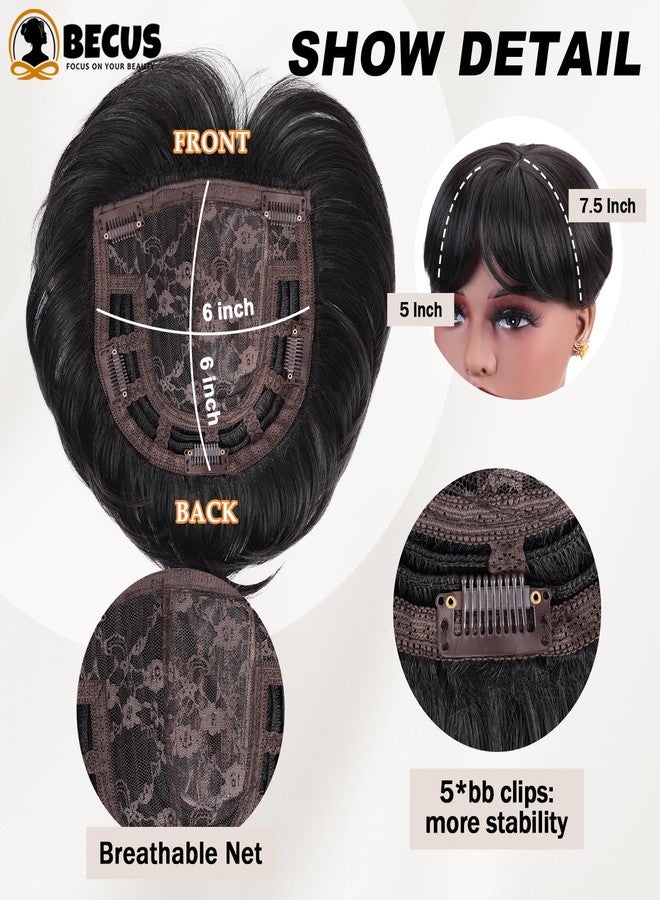 BECUS Pixie Cut Hair Toppers for Women with Bangs, Clip-On Hairpieces, Wig Toppers for Thinning Hair, Synthetic Black Hairs Pieces for Black Women, Daily Use (Black) - Image 4